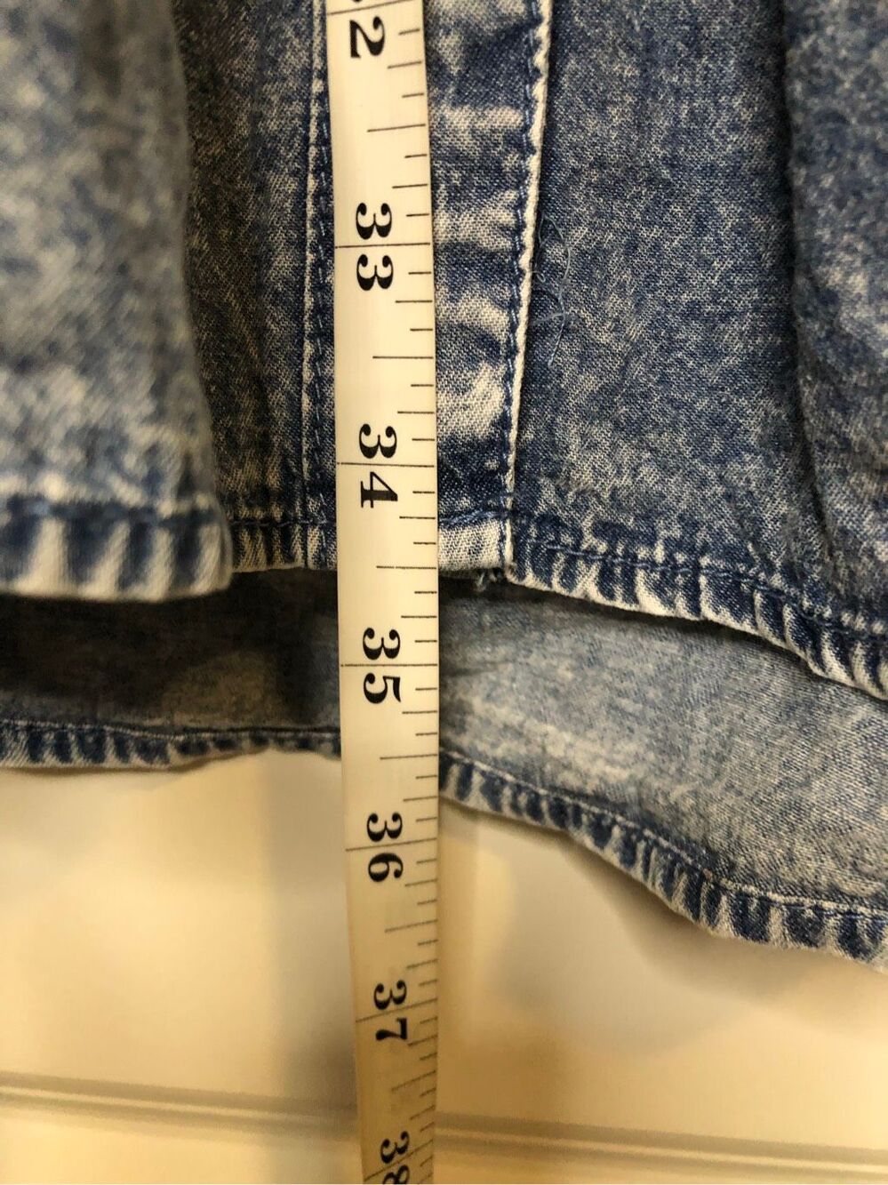 Zenana Acid Wash Denim Shirt A-line Dress L 100% Cotton Button Front Tiered Long - Picture 7 of 8